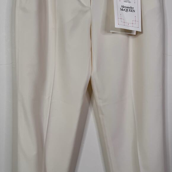 Alexander McQueen Ivory Wool Pleated Trousers Pants Size IT 42 Classic Tailored - Picture 3 of 9